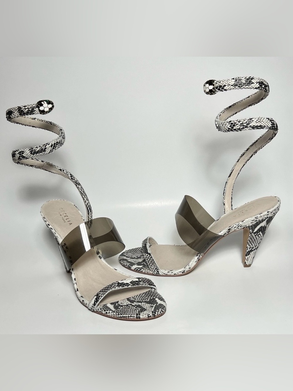 CECELIA NEW YORK Sabrina Snake-Print Ankle Wrap Heels
